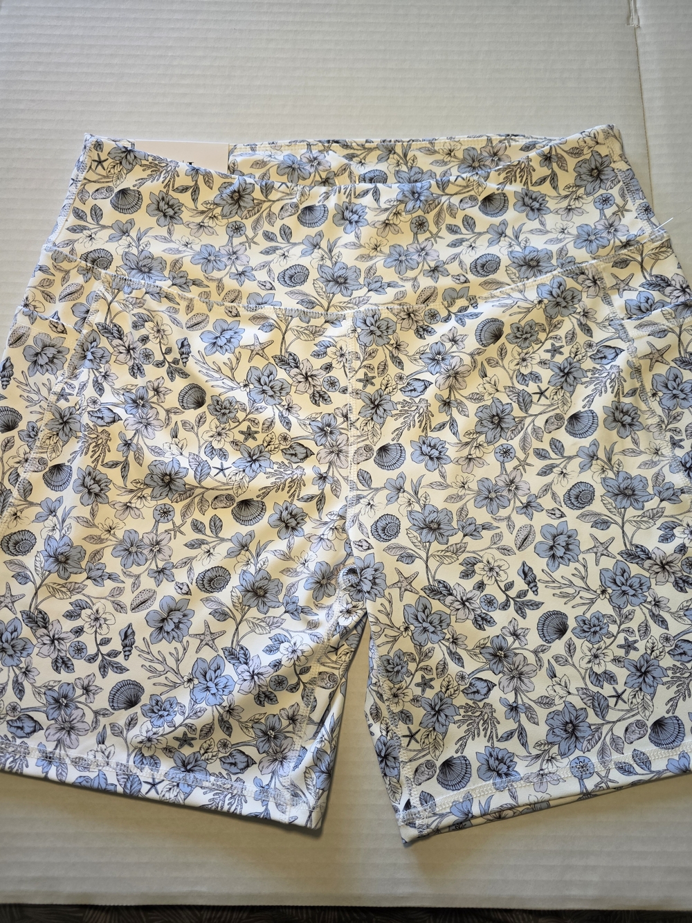 Womens Floral Print Shorts - Cream with Blue Pattern
